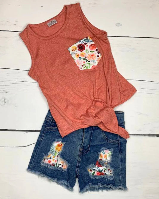 Garden Bloom Denim Short Set