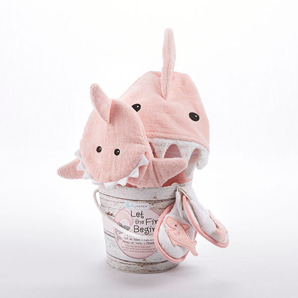 Let the Fin Begin Shark Bath Gift Set for Baby, pink