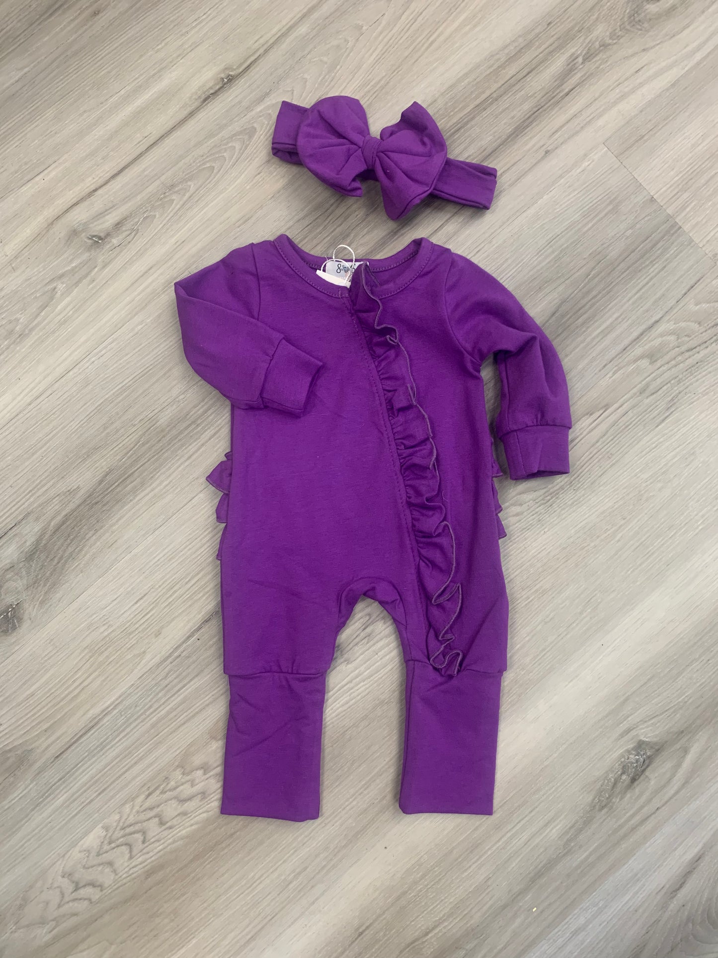 Ruffle Romper with Headband, Purple