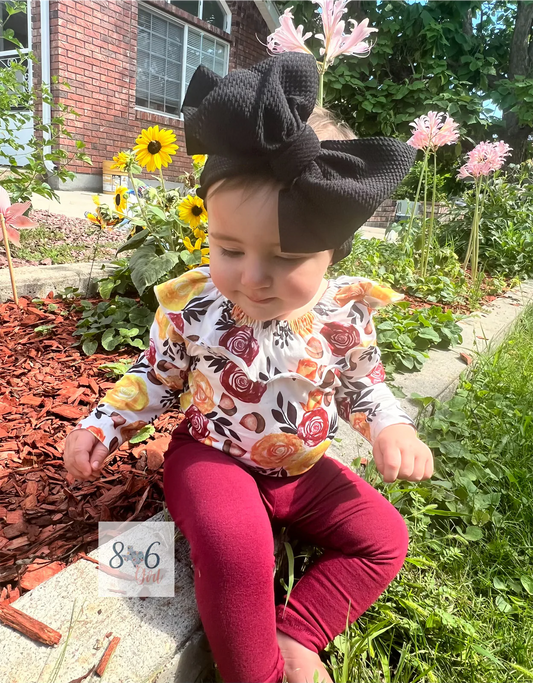 Burgundy Floral Ruffle Top and Leggings